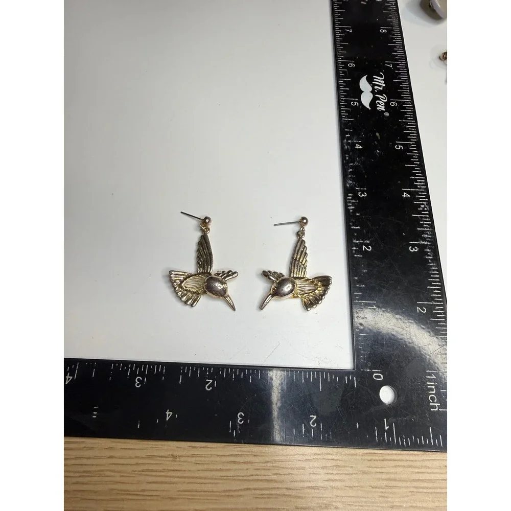 Two Tone Hummingbird Drop Earrings Silver Gold Tone Nature Bird Jewelry